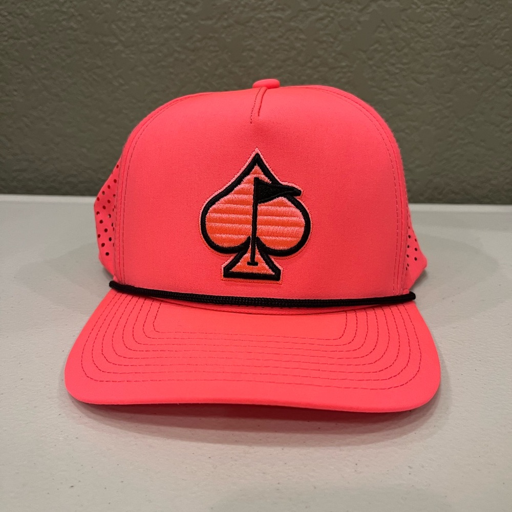 Pins & Aces Perforated Rope Snapback Golf Hat Highlighter Pink